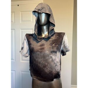SWEET Gray Tie Dye Hooded Crop Top
